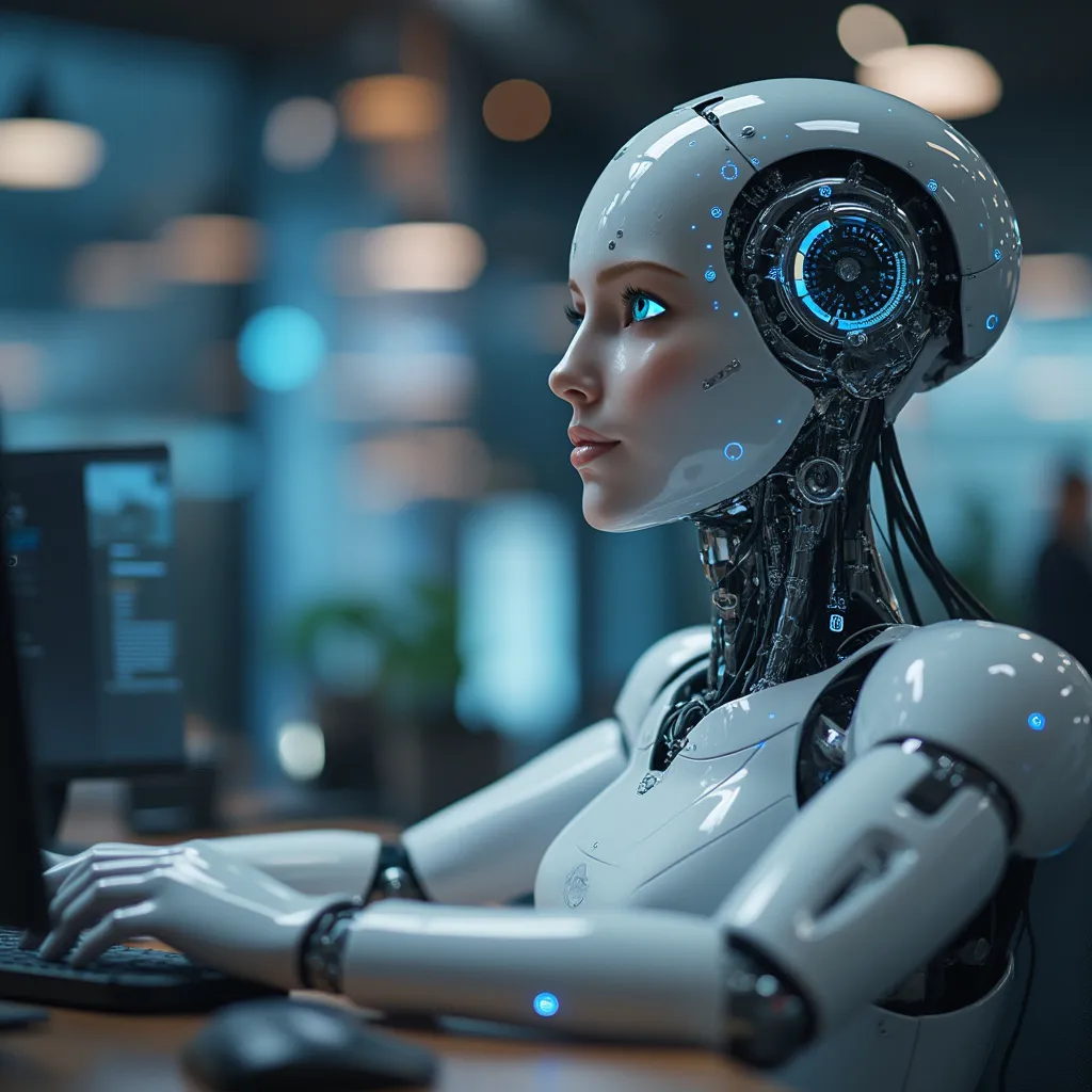 Équipe FinAI Tech discutant de stratégies financières avec des interfaces IA